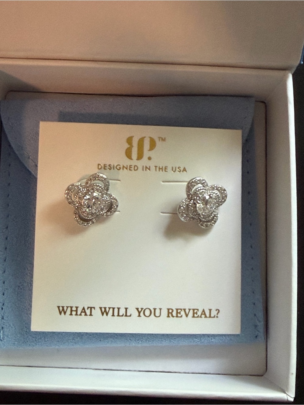 .925 Sterling Silver Floral Crystal Stud Earrings